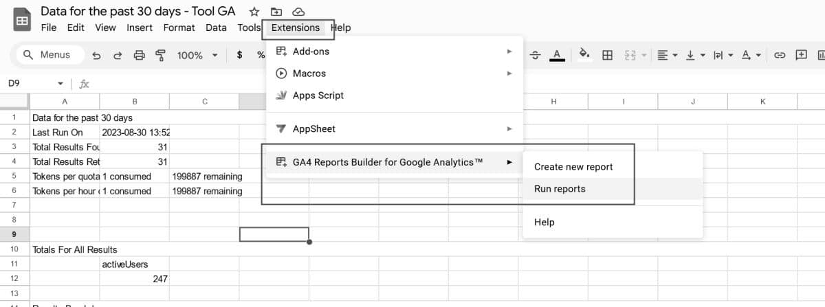 Google Analytics Spreadsheet Add-on